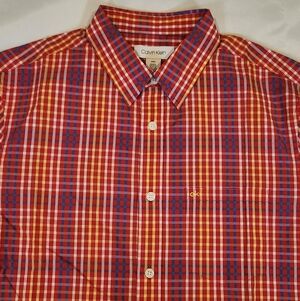 Calvin Klein Red and Blue Plaid Men's Shirt Size M